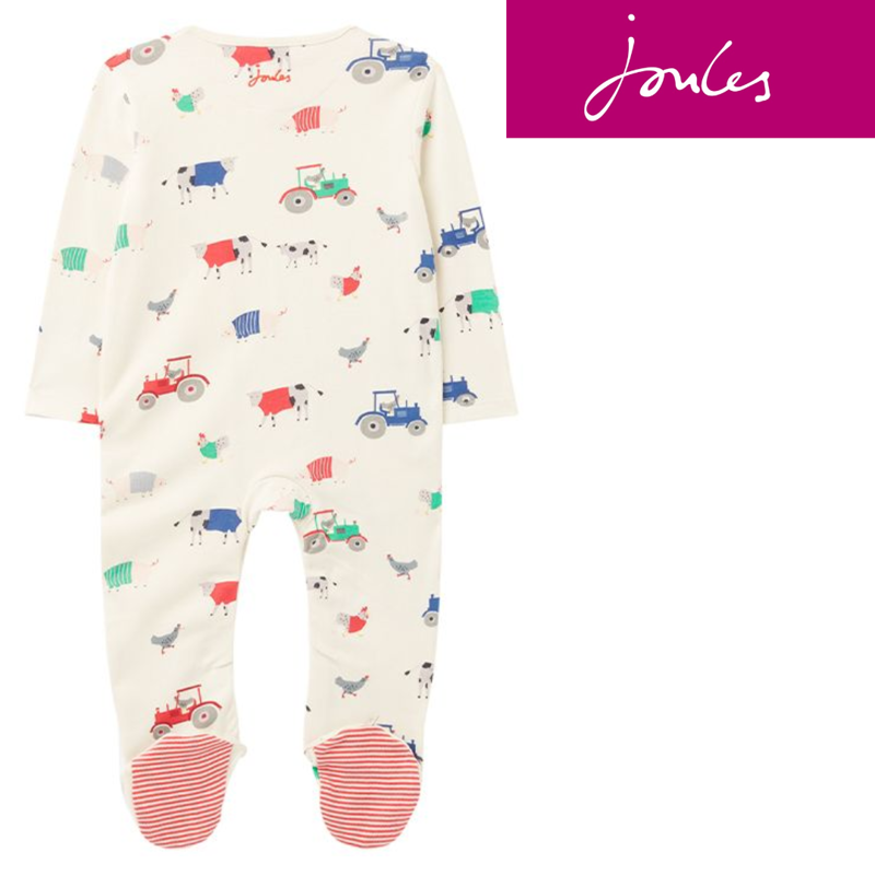 Joules Baby Ziggy Babygrow - White Farm-1